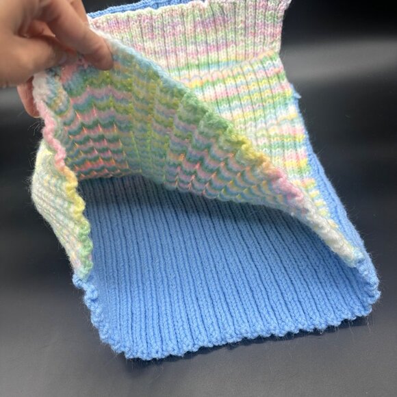 Vintage Sweater Vest Handmade Reversible Crocheted Pastel Stripes Blue Ribbed - Picture 6 of 7